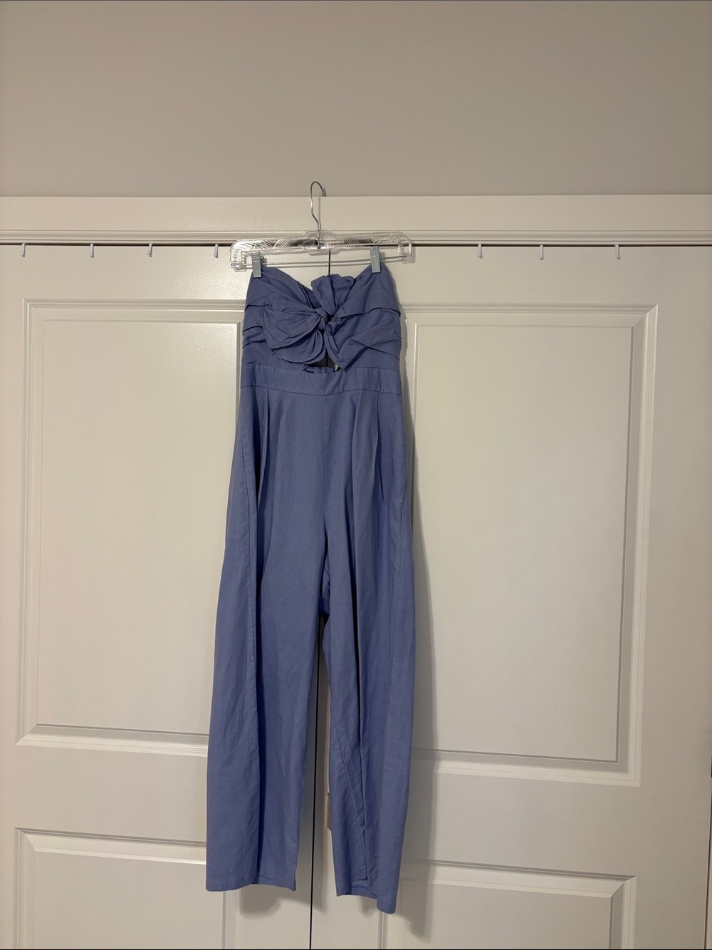 Strapless Bow-Front Wide-Leg Jumpsuit in Periwinkle